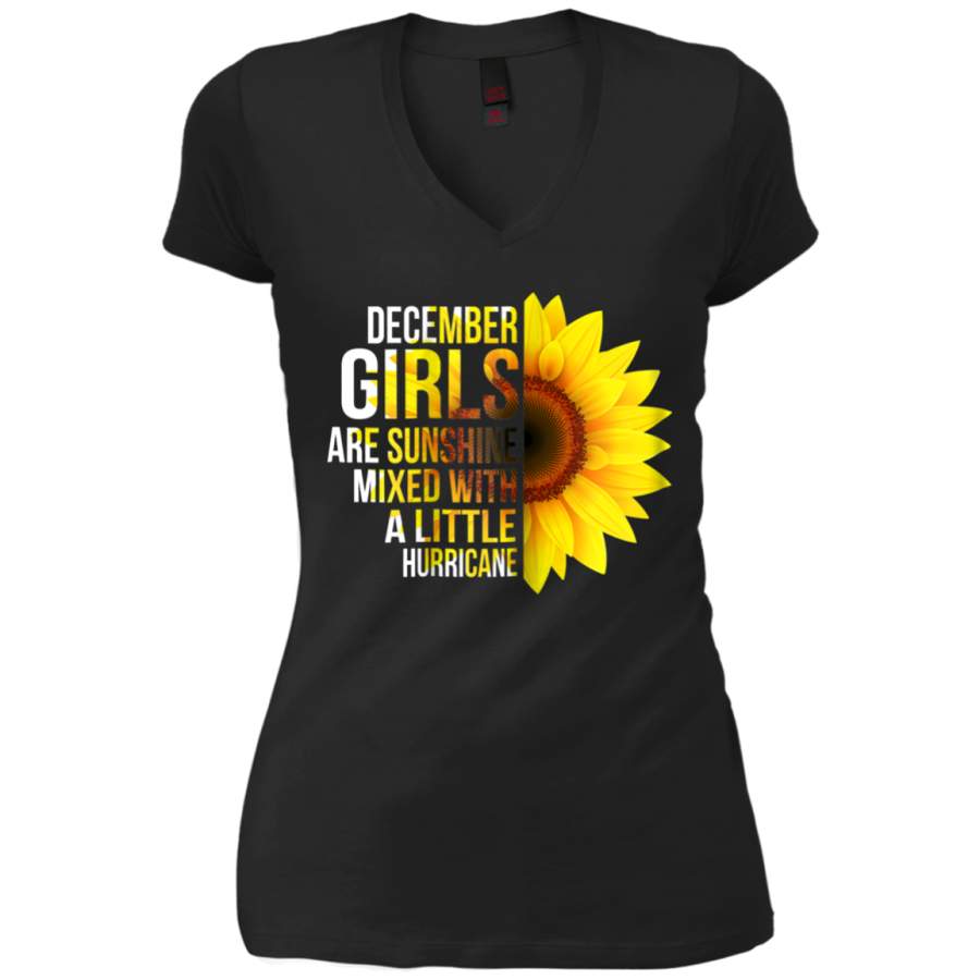 AGR December Girls Are Sunshine Mixed With A Little Hurricane Ladies V-Neck