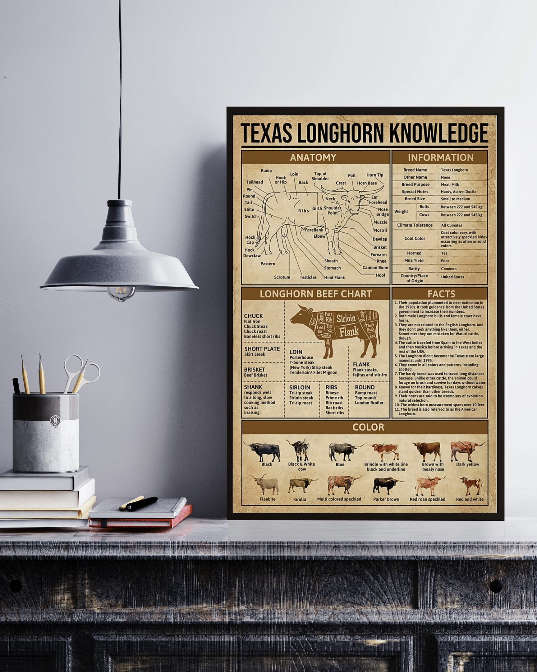 Texas Longhorn Knowledge For Kitchen Livingroom Gift For Mom Canvas Poster Wall Art Decor