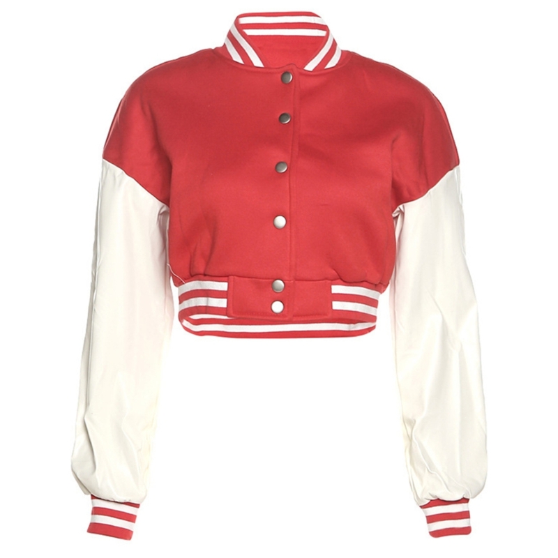 Unique Baseball-Jacket Short Button Up Coat Top Long Sleeve Sweatshirt Party alx