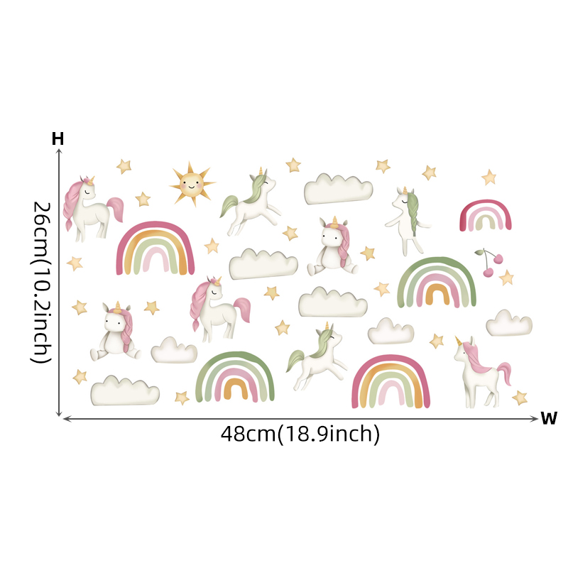 Watercolor Simple Pattern Rainbows and Unicorns Clouds Stars Wall Stickers Kids Room Wall Decals Decorative Stickers Home Decor alx