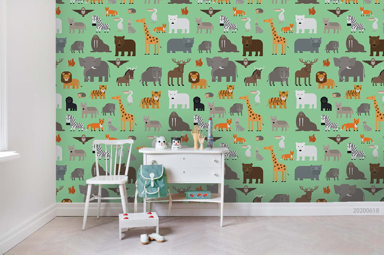 3D Cartoon Animal Green Wall Mural Wallpaper A193 Lqh