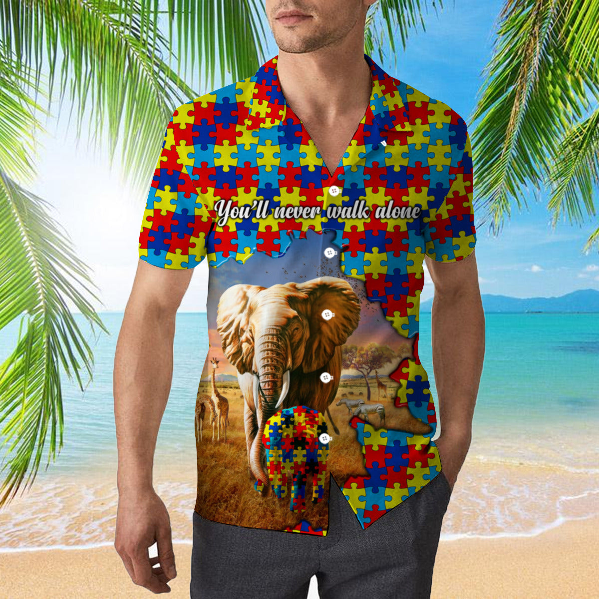 Autism Awareness Elephant Puzzle Hawaiian Shirt  | For Men & Women |  Wt1643