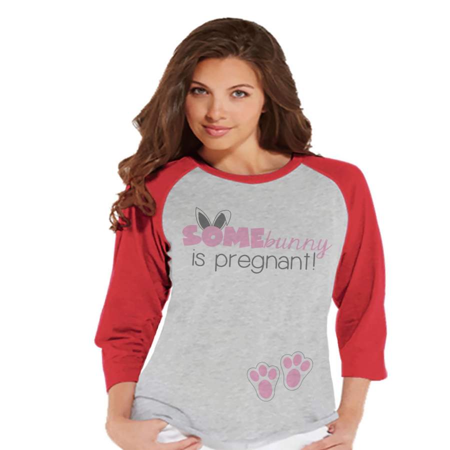 Womens Easter Shirt – Some Bunny is Pregnant – Spring Pregnancy Reveal – New Baby Announcement – Easter Baby – Pregnancy Reveal Shirt – Red