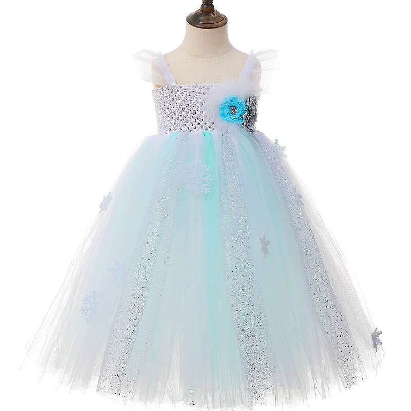 Winter Wonderland Girls Tutu Dress Snow Queen Elsa Costume Princess Kids Ball Gown Dresses for Girls Flower Birthday Party Dress alx