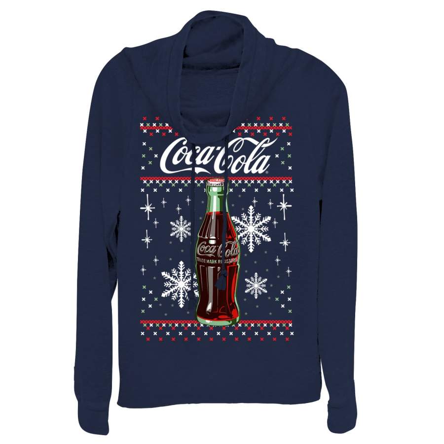 Coca Cola Junior’s Christmas Bottle Snowflake Cowl Neck Sweatshirt