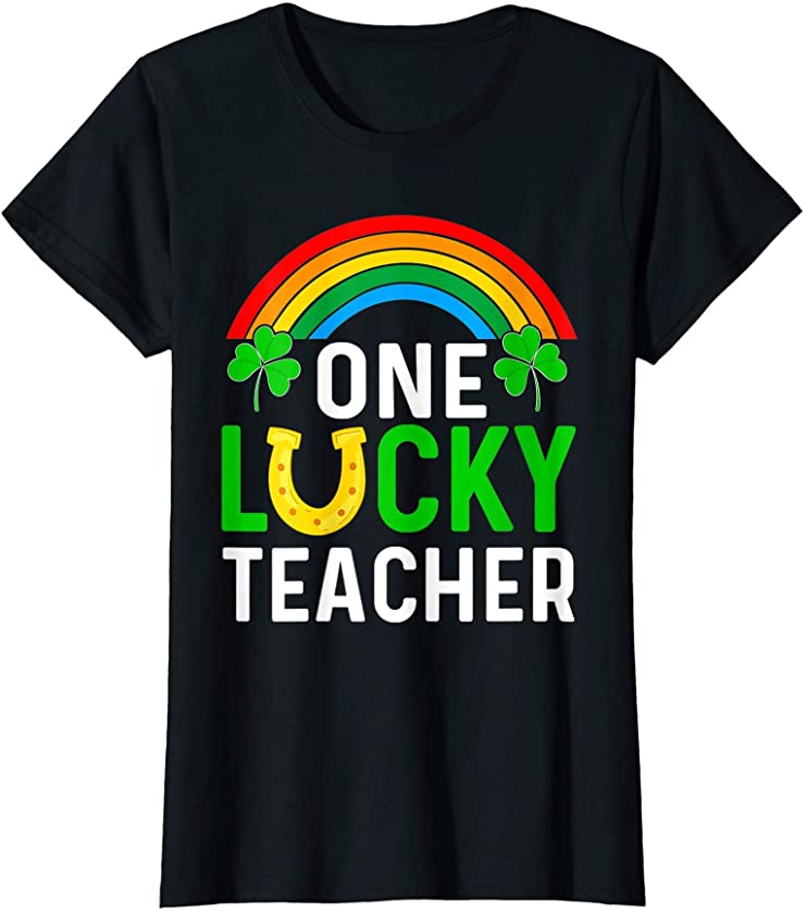 Womens One Lucky Teacher Gift Saint Patrick’s Day Shamrock Leopard T-Shirt