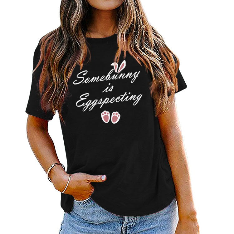 Women’S Easter Bunny Print Short Sleeve Crew Neck T-Shirt