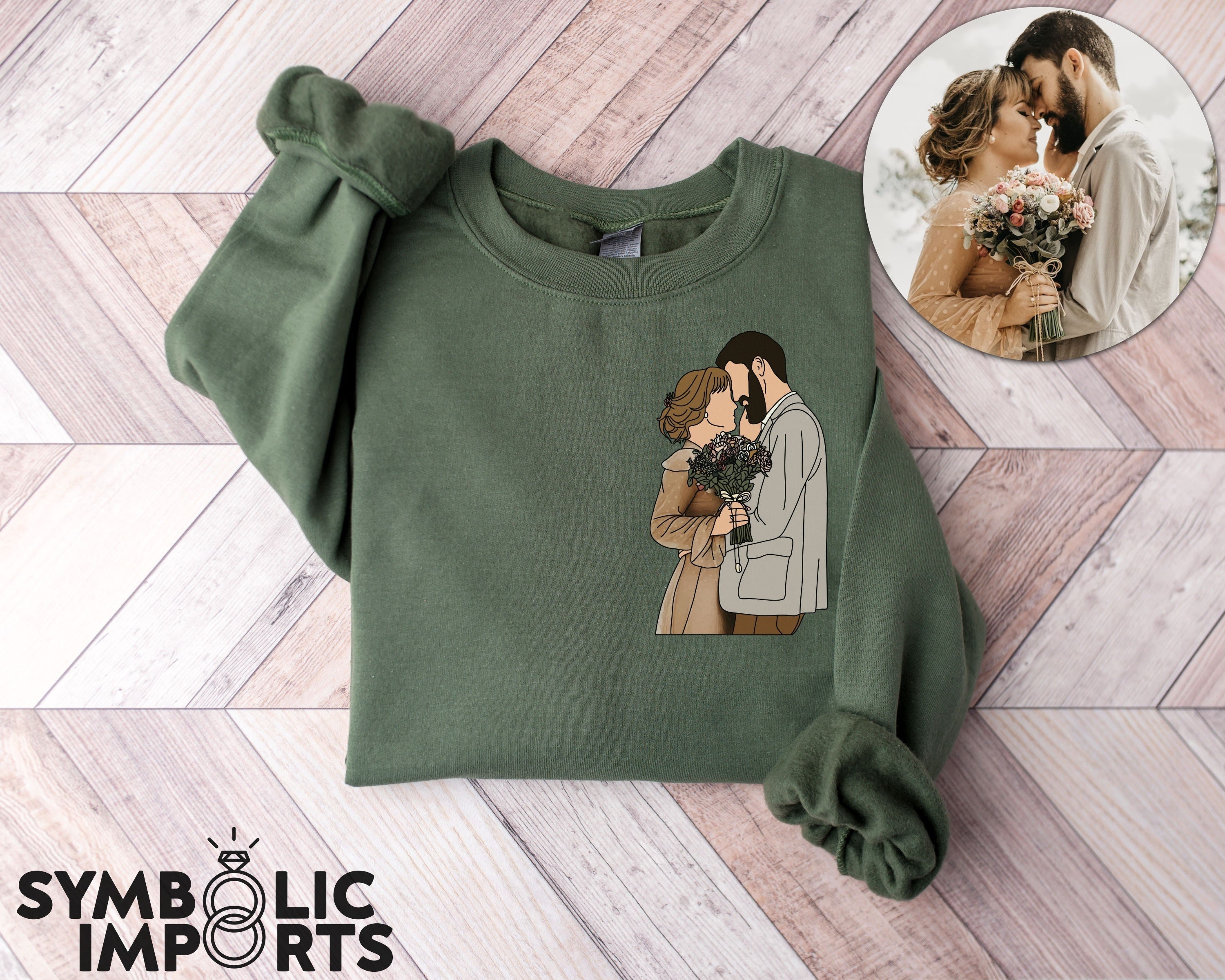 Photo Portrait Pocket Print Hoodie, Custom portrait from photo, outline photo sweatshirt, customized Pet Family portrait illustration