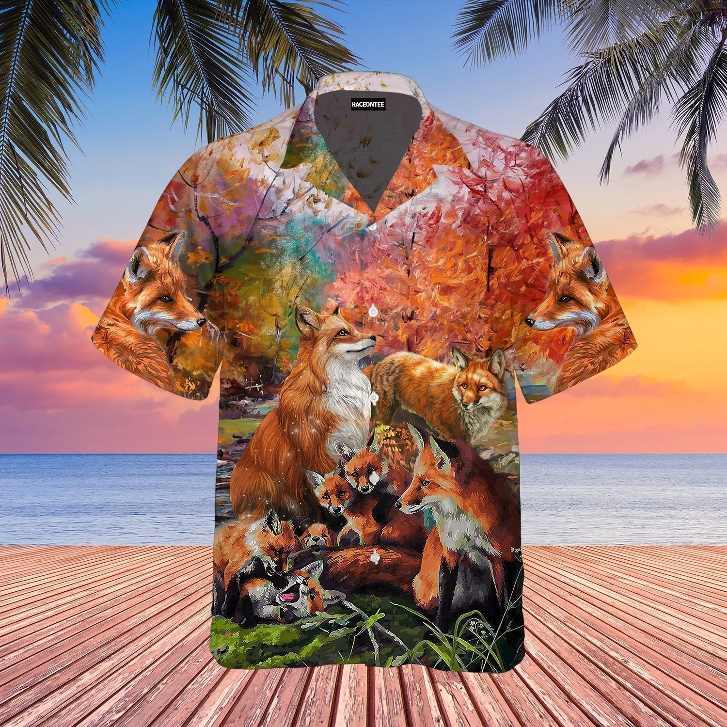 Fox Hunting Under The Autumn Flowers Forest Hawaiian Shirt – For Men And Women