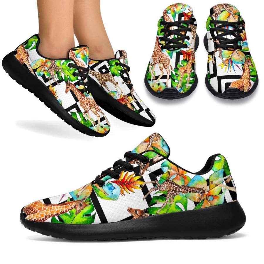 Exotic Tropical Giraffe Pattern Print Sport Sneakers