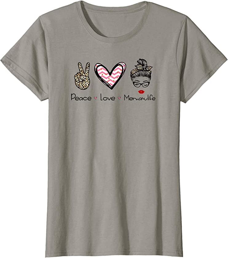 Womens Peace Love Memawlife Leopard Glasses Messy Bun Mothers Day T-Shirt