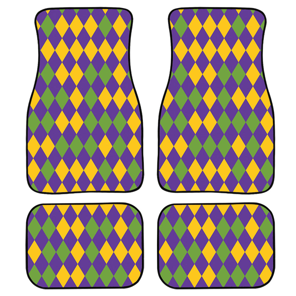 Mardi Gras Harlequin Pattern Print Front And Back Car Floor Mats, Front Car Mat