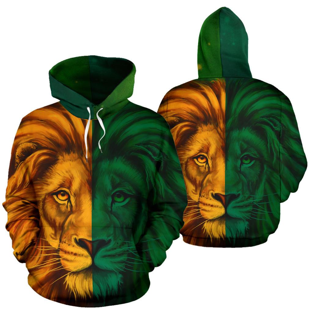 Wonderprint Hoodie – Africa King Of The Animal Lion Pullover Green