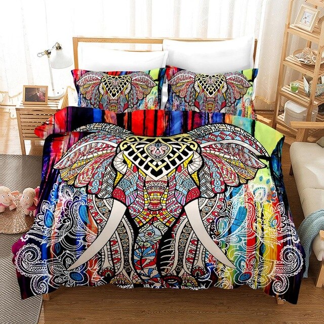 3D Printed Bohemian Elephant Bedding Set Boho Style Duvet Cover Pillowcase Bedclothes