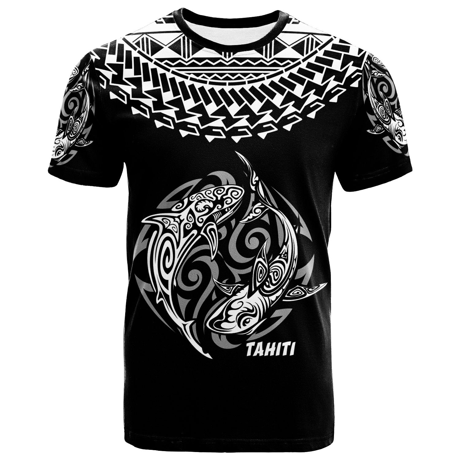 Tahiti T-Shirt – Polynesian Shark Tattoo Black