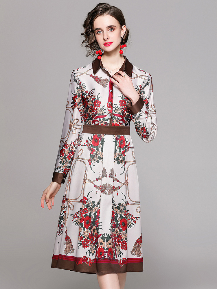 2022 Spring New Fashion Womens Runway Dress Floral Print Shirt Collar Midi Aline Casual Vintage Vestidos Female Clothing alx