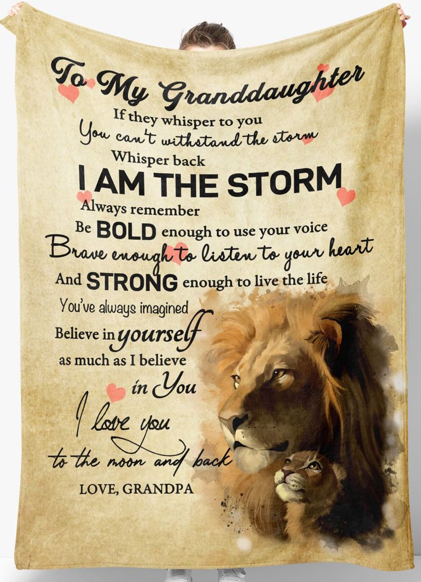 To My Granddaughter Fleece Blanket, Personalized Birthday Gift For Granddaughter From Grandpa Lions Vintage Blanket