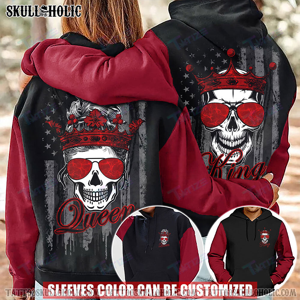 Matching Couple Shirt Personalized King Queen Skull Raglan Couple 3D All Over Printed Shirt, Sweatshirt, Hoodie, Bomber Jacket Size S – 5Xl