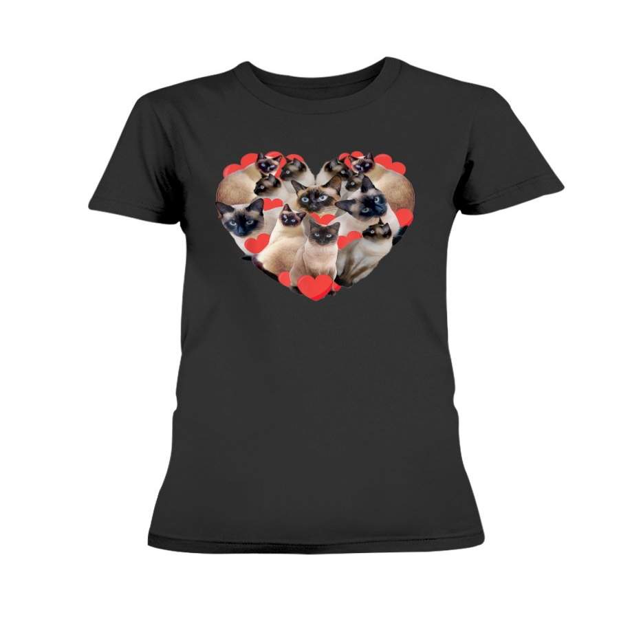 Valentine’s Day Siamese Cat Tee Heart Cute Kitten T-Shirt