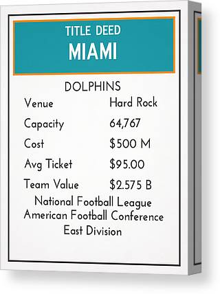 My Miami Dolphins Monopoly Card Joe Hamilton Canvas Print