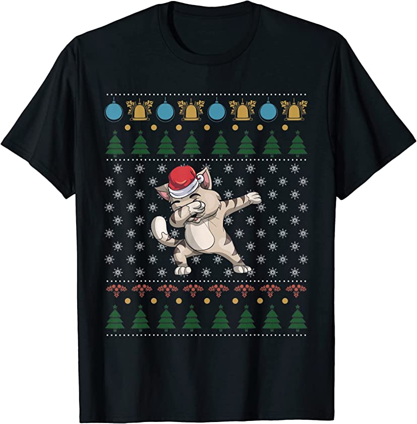 Ugly Christmas Pet Animal Cat Lover Merry Xmas Dabbing Cat T-Shirt