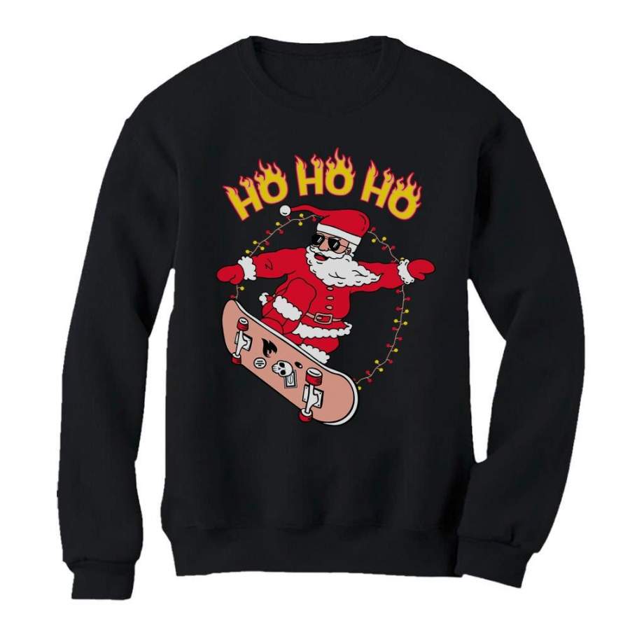 Skateboarding Skater Santa Ho Ho Ho Ugly Christmas Women Sweatshirt