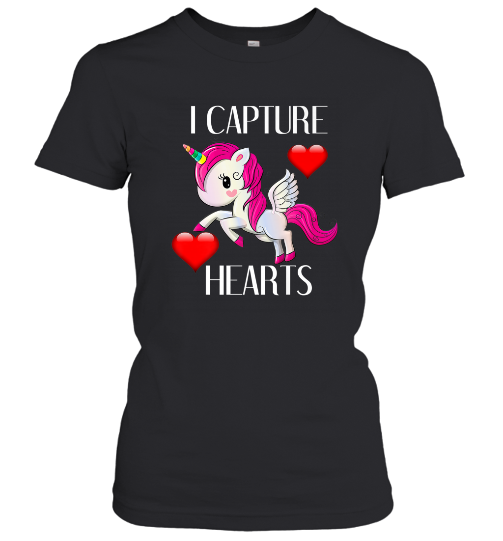 Girls Valentine’s Day Unicorn I Capture Hearts Kids Gift Women’s T-Shirt