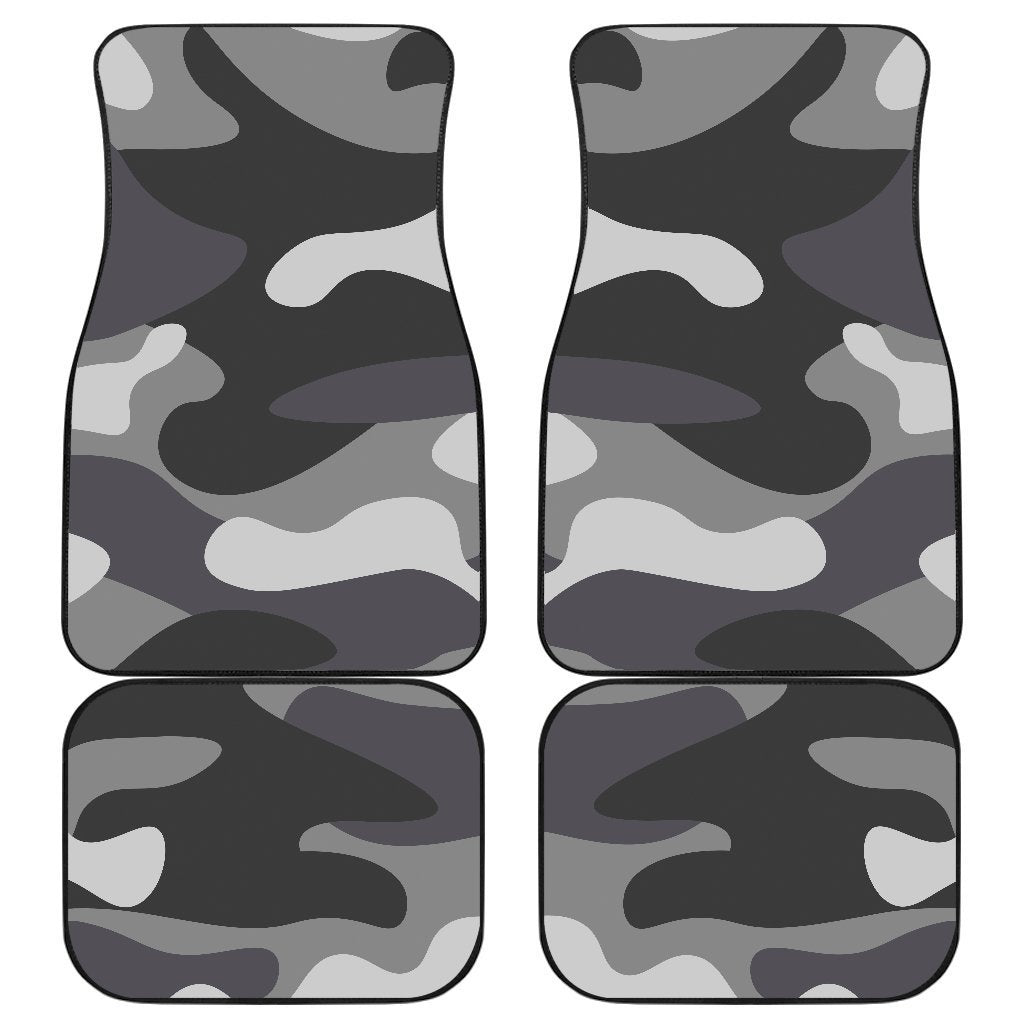 Grey And White Camouflage Print Front And Back Car Floor Mats, Front Car Mat