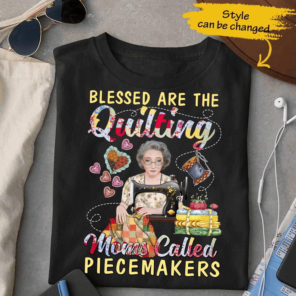 Blessed Quilting Moms Piecemakers Vintage Sewing Fabrics Custom Style & Name Personalized T-shirt