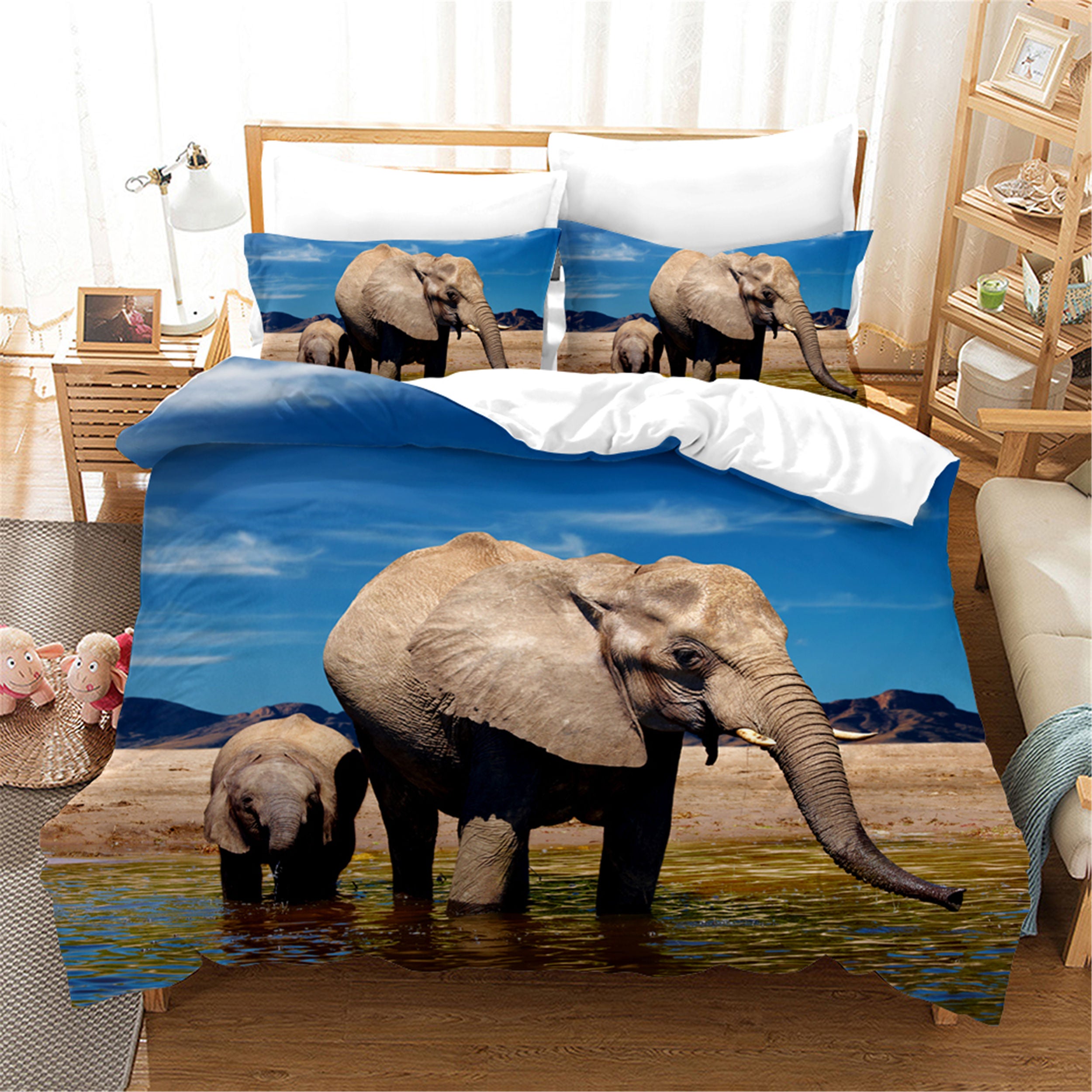 3D Blue Sky Elephant Quilt Cover Set Bedding Set Pillowcases 140