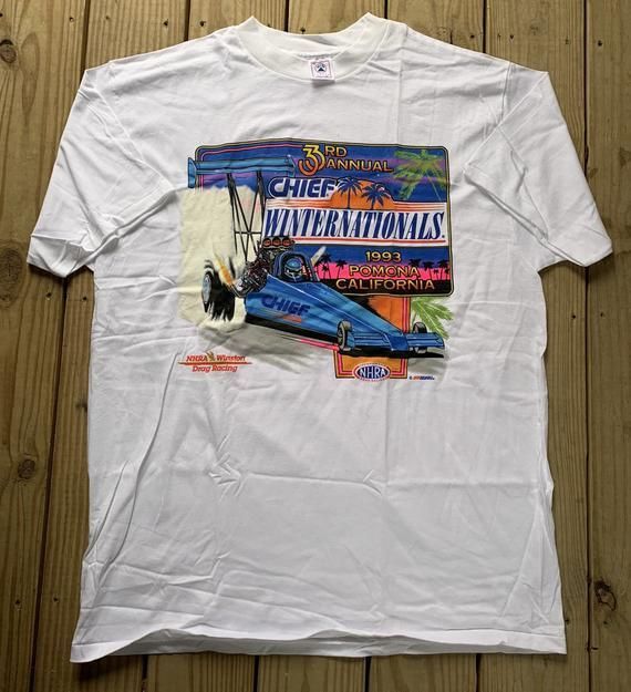 Vintage 90S Nhra Winston Drag Racing White Shirtsize 2 Shirt