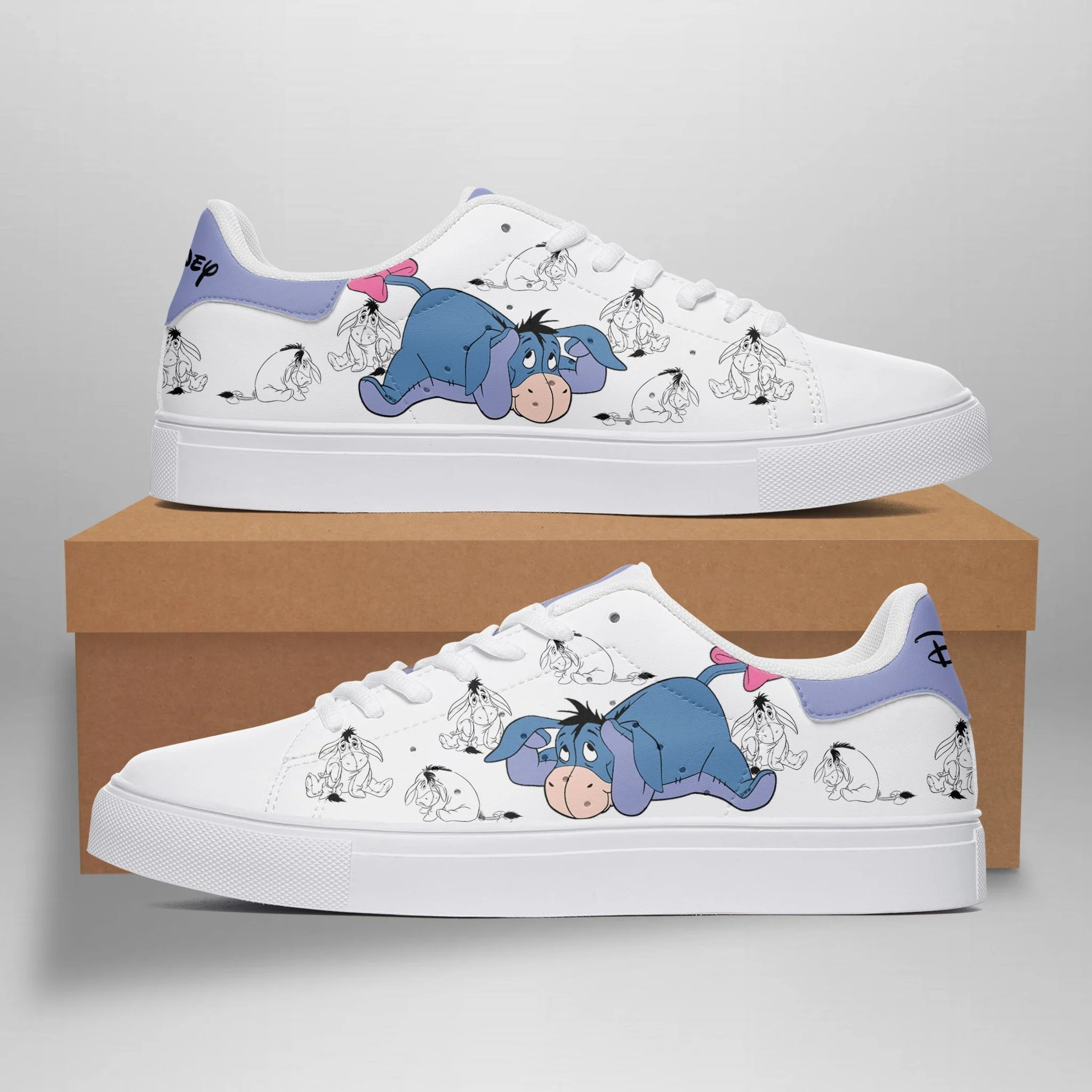 Winnie The Pooh Eeyore Mood Low Top Leather Skate Shoes Sneakers For Man And Women