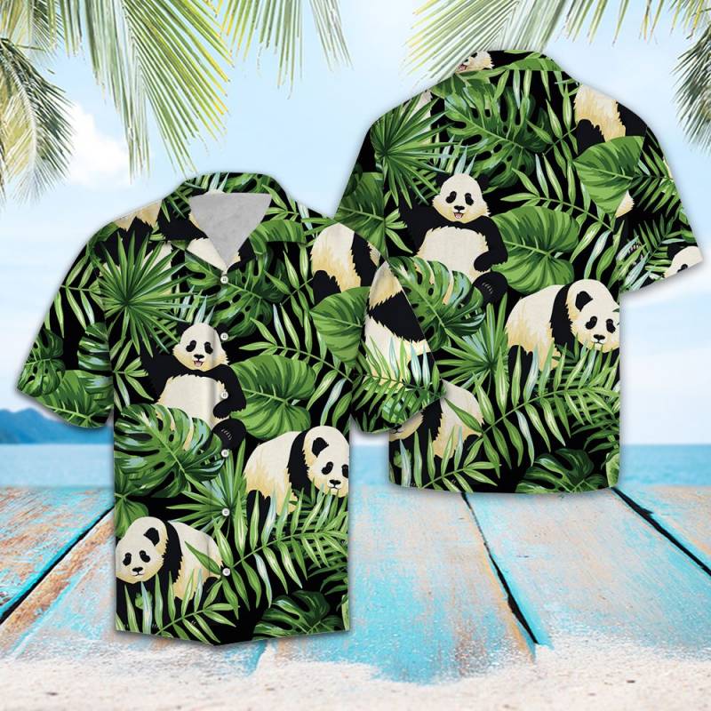 Panda Green Tropical Leaves Hawaiian Shirt Ha53124