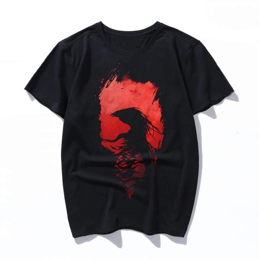 crow feather shirt cotton short sleeve print women T shirt casual summer loose men tshirt o-neck t-shirt male tops tee shirts
