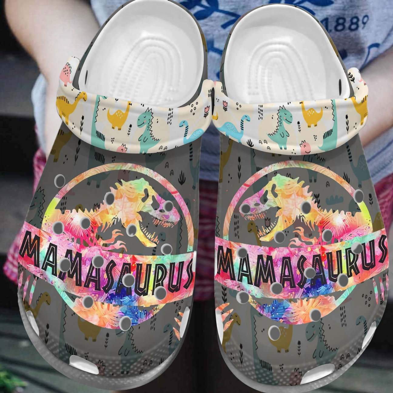 Dinosaur Personalized Clog, Custom Name, Text, Color, Number Fashion Style For Women, Men, Kid, Print 3D Dinosaur Mamasaurus