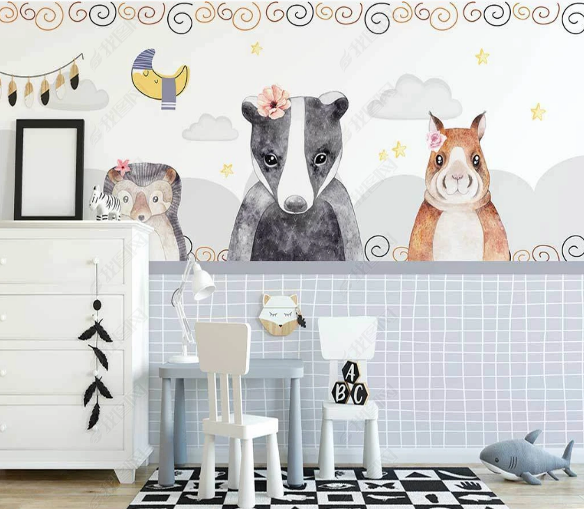 3D Hand Drawn Cloud Animal Moon Wall Mural Wallpaper Lqh 70