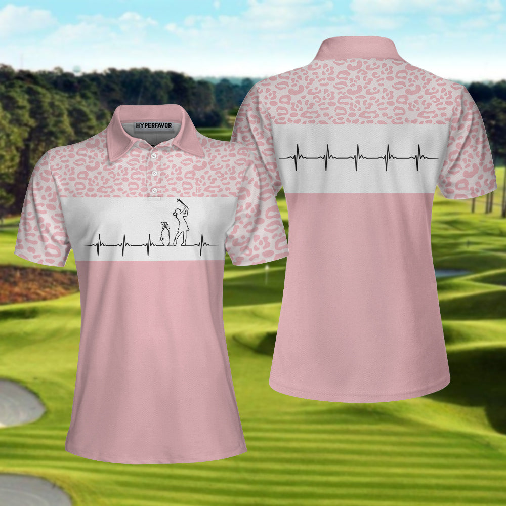 Pink Golfbeat Leopard Golf Short Sleeve Women Polo Shirt Coolspod