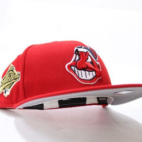 EXCLUSIVE NEW ERA 59FIFTY Cleveland Indians 1995 World Series Fitted Hat Grey UV – Red