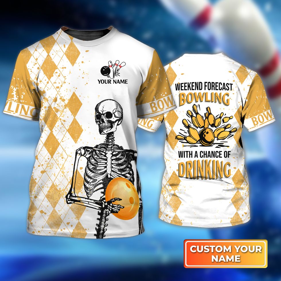 Personalized Name Skull Bowling Shirt, Weekend Forecast Bowling With A Change Of Drinking, Uniform Team Bowling