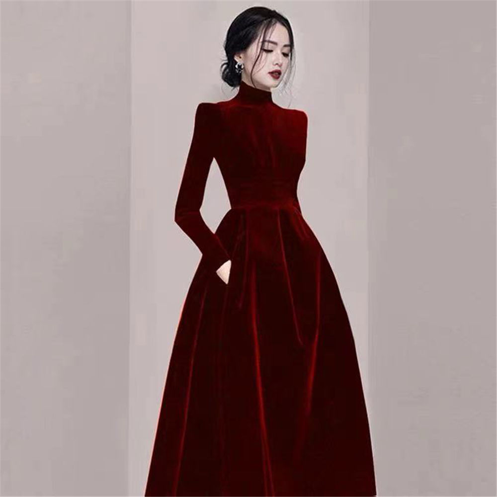 Spring Autumn Womens Long Dress New Arrivals Gold Velvet Female Vestido Long Sleeve Slim Lady Bottoming Party Dresses alx