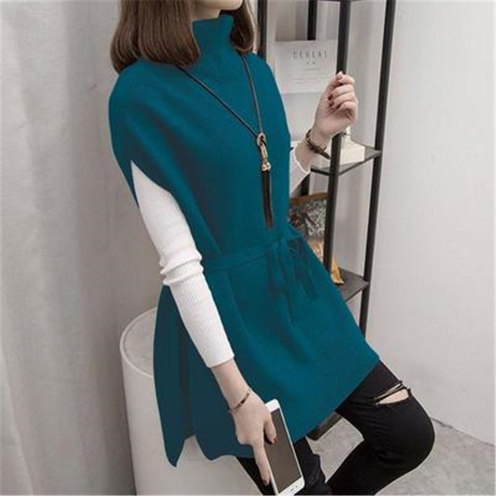 Women’s Turtleneck Sweater Vest Pullover Winter Knitted Dress Loose-Fitting Waistcoat Women Loose Dress Female Tops Sweater Vest alx