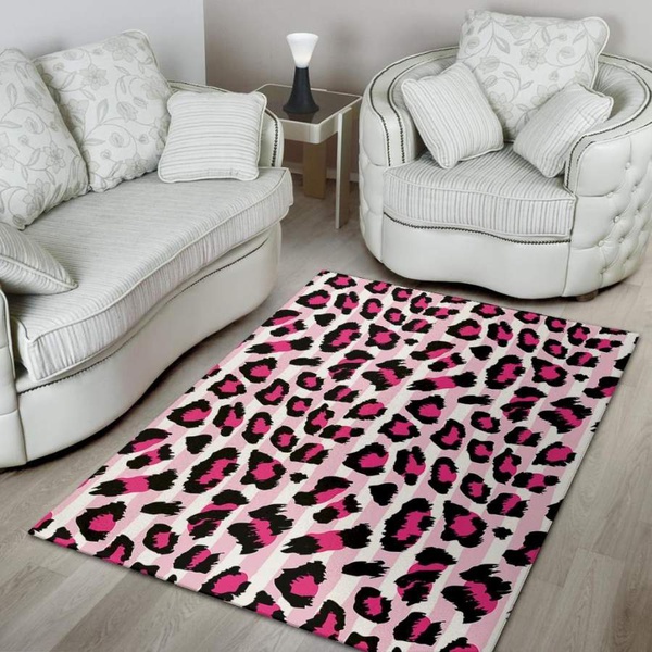 Pink Striped Leopard Area Rug