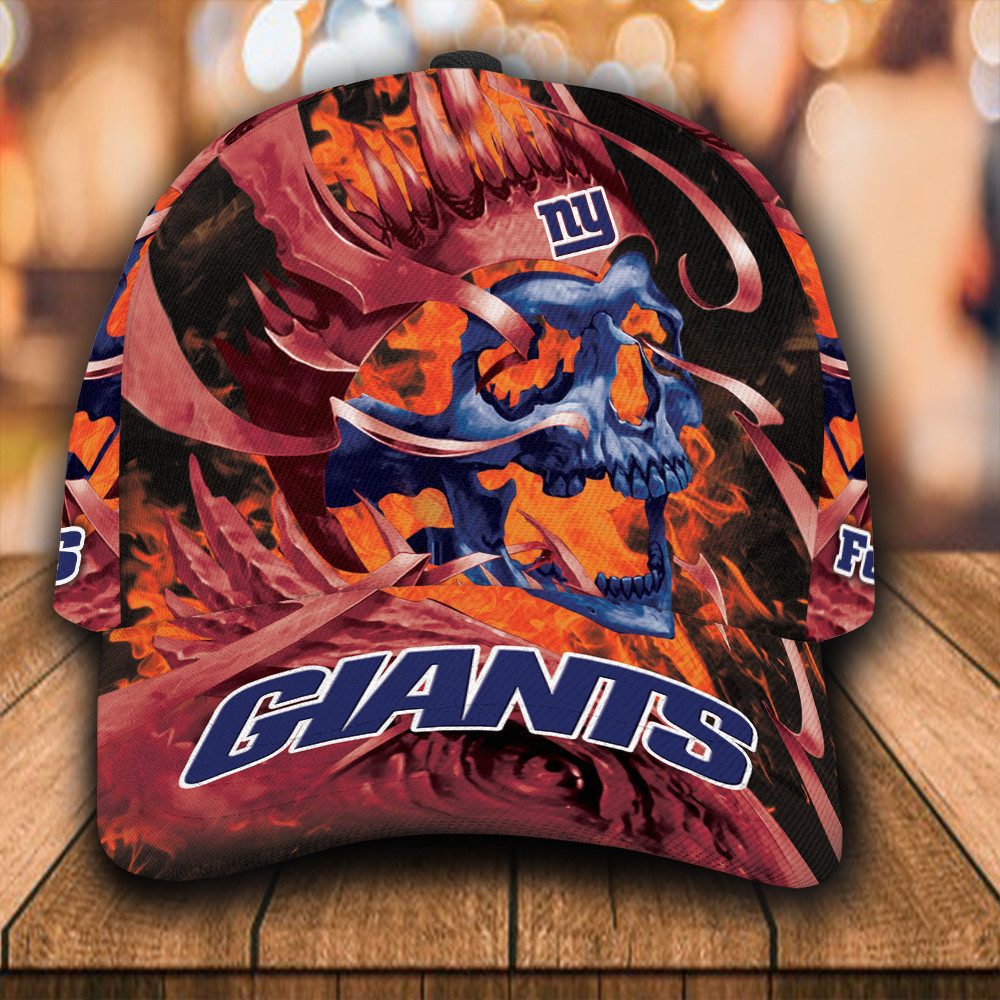 Personalized New York Giants Fire Skull All Over Print 3D Baseball Cap