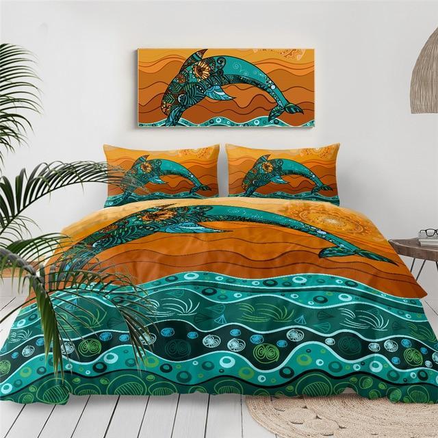 Jumping Dolphin 3 Pieces Quilted Comforter Set