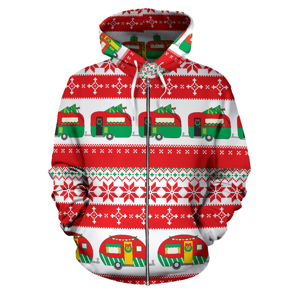 Camper Camping Ugly Christmas Design Print Zip Up Hoodie