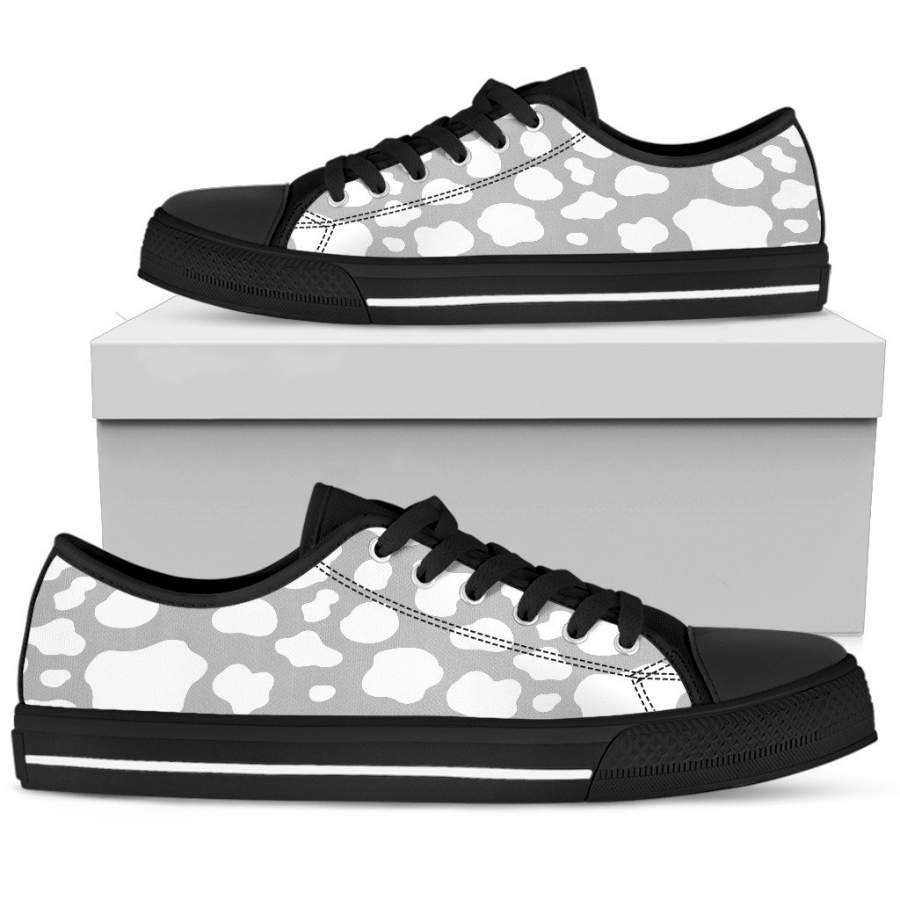 White And Grey Cow Print Women’s Low Top Shoes