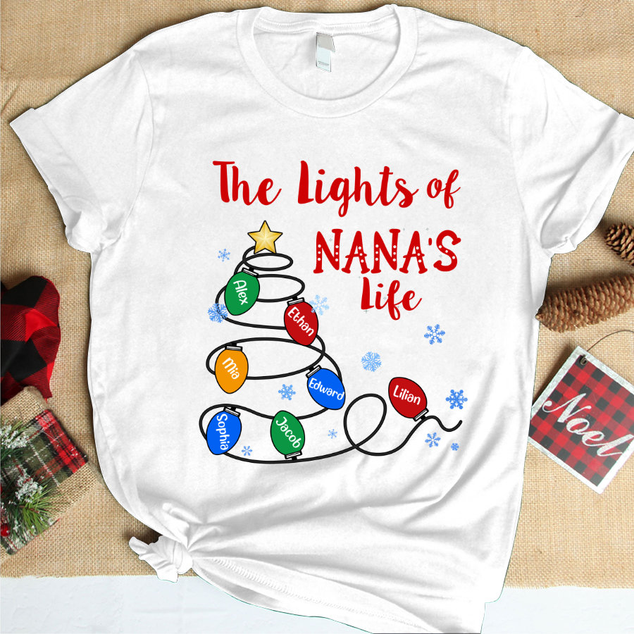 Custom Christmas The Lights Of Nana Life Shirt, Xmas Grandma Nana Mimi Shirt Custom Kidname, Nana Custom Names for Xmas T Shirt Sweatshirt