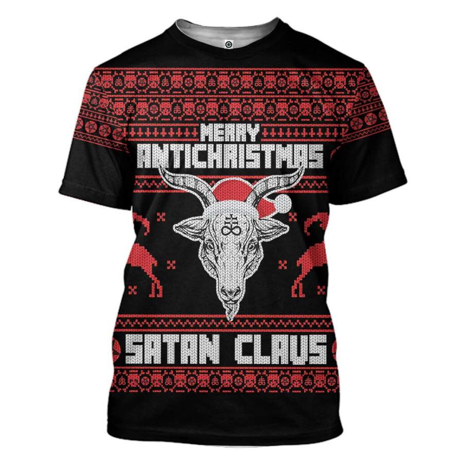 3D Merry Antichristmas Satan Claus Ugly Christmas Sweater Custom Tshirt Apparel