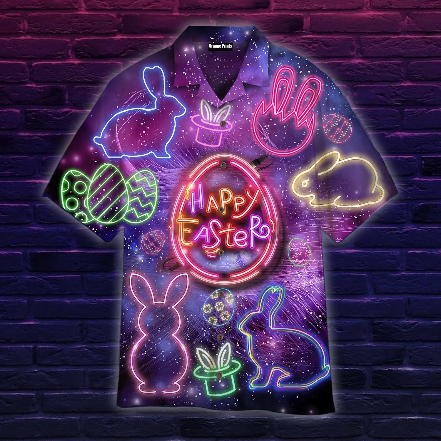 Bunny Eggs Neon Happy Easter Day Aloha Hawaiian Shirts For Men And Women | Wt1748