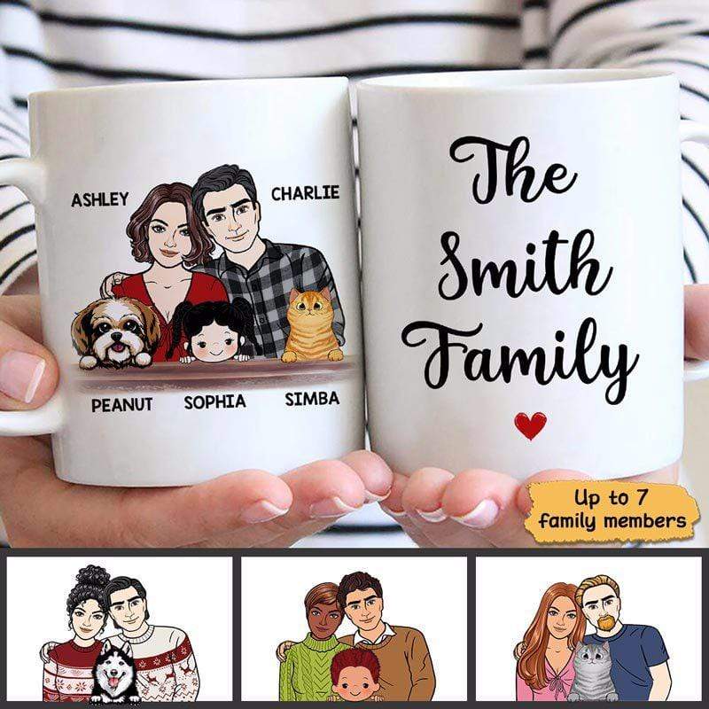 Family Couple Husband Wife Kids Dog Cat Personalized Mug